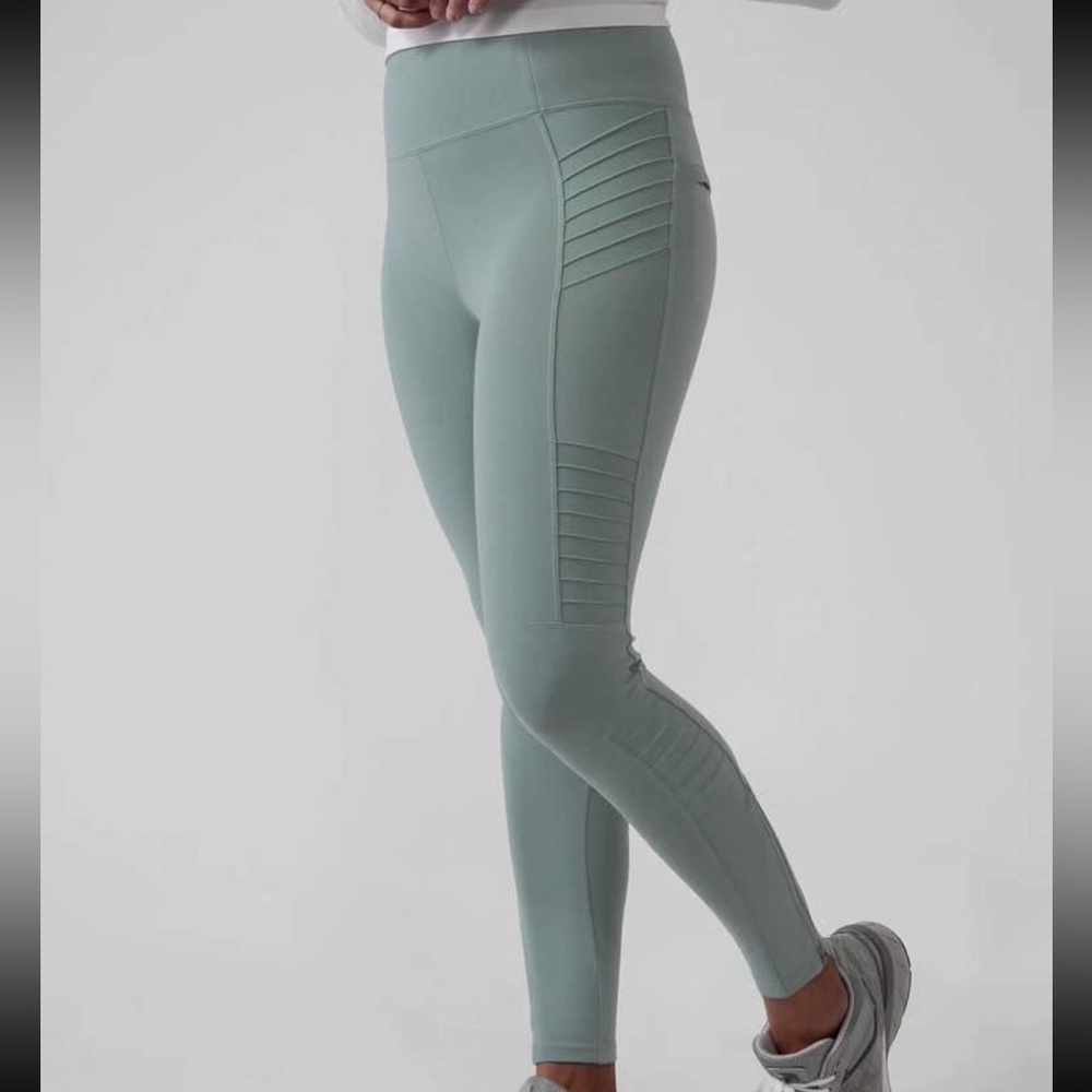 Athleta Mint/Sage Delancey Moto Tights Leggings Athleisure Fashion Adult XS NWT